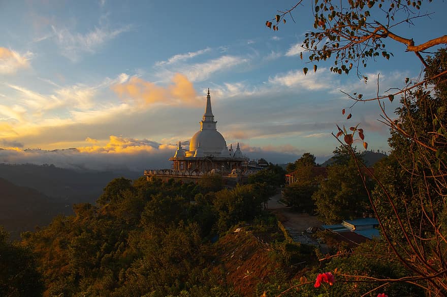 Buddhist Temple, Stupa, Hill, Sunrise, Sunset, Mountain, Temple, Buddhism, Religion, Architecture, Pagoda