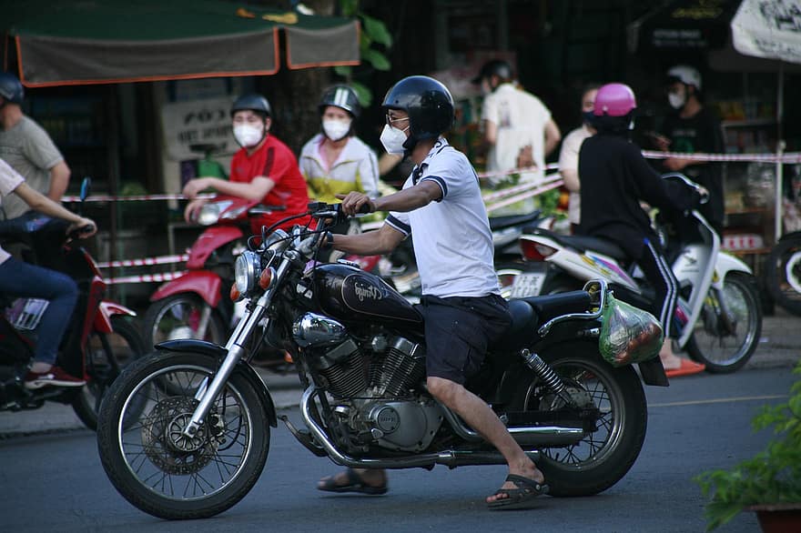 motorcykel, vej, rejse, køretøj, mand, gade, marked, vietnam