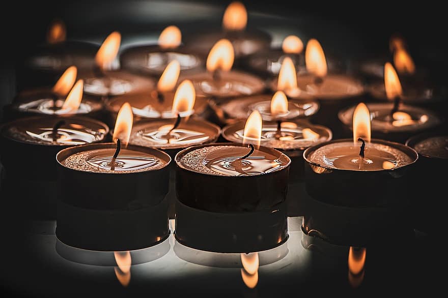 чайні свічки, молитва, Свічки, світіння, палаючі свічки, духовний, Багато свічок, Відображення полум'я, свічка гніт, Заспокійливі шпалери, медитація