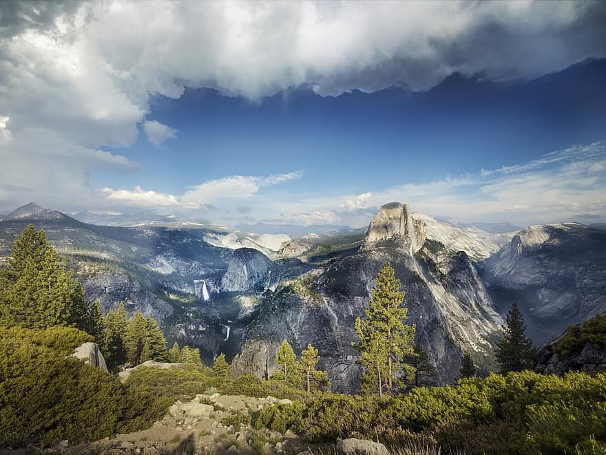 berg-, weiden, alpine, aantrekkelijkheid, Californië, chaparral, Dana Meadows, Giant Sequoia Groves, Granieten Kliffen, Granieten Rotsen, mijlpaal