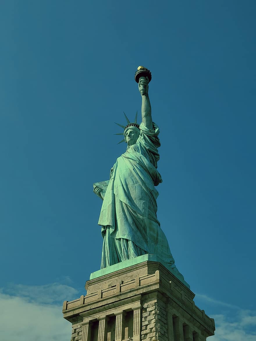 นิวยอร์ก, เทพีเสรีภาพ, สหรัฐอเมริกา, แมนฮัตตัน, nyc, หลักเขต, รูปปั้น, อนุสาวรีย์, สหรัฐ