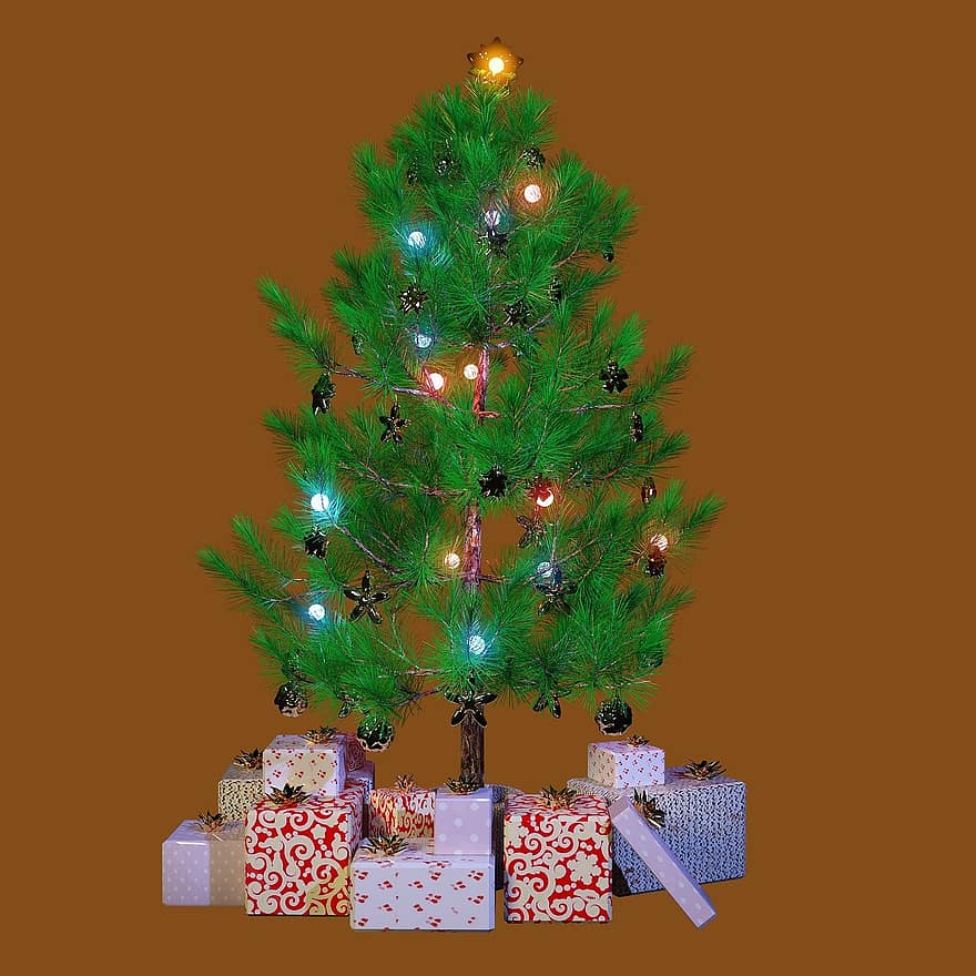 Noel ağacı, Noel hediyeleri, Noel arka plan, Hediyeler, hediye kutusu, arka fon