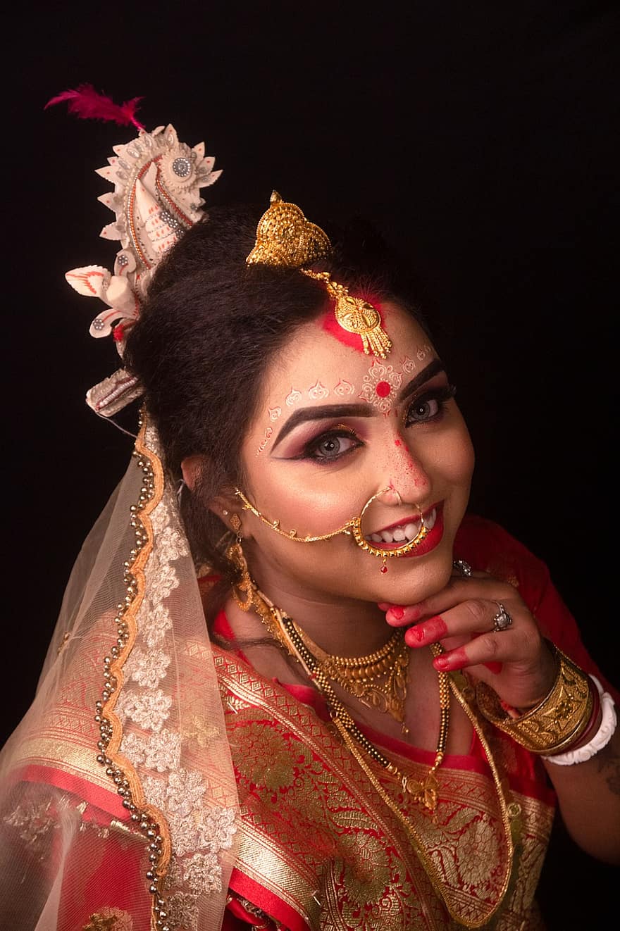 bryllup, indian, brud, indisk kvinne, indisk brud, indisk bryllup, tilbehør, utstyre, modell, portrett, indisk modell