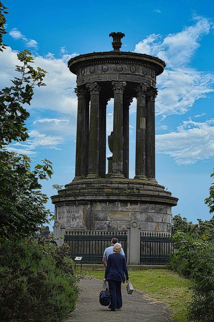 Пам'ятник Дугальду Стюарту, пам'ятник Нельсону, пам'ятник, архітектура, Единбург, небо, Calton Hill, хмари, Шотландія