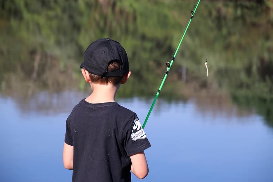con trai, đánh bắt cá, cần câu, giải trí, đứa trẻ, trẻ, thời thơ ấu, kỳ nghỉ, ngày lễ, mùa hè, hạnh phúc