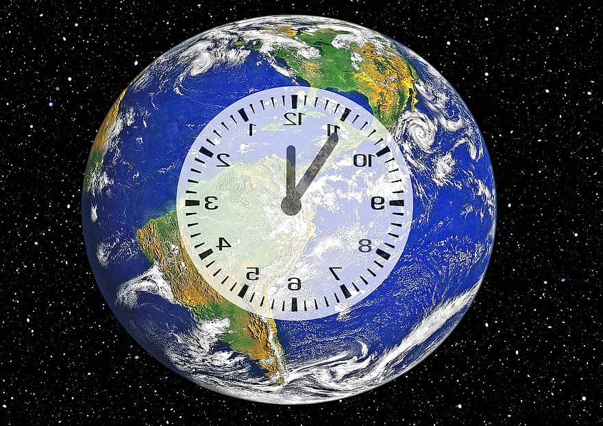 planeta, zeměkoule, modrá planeta, hodiny, ochrany klimatu, ukazatel, ciferník, svět, vesmír, Země, kosmos