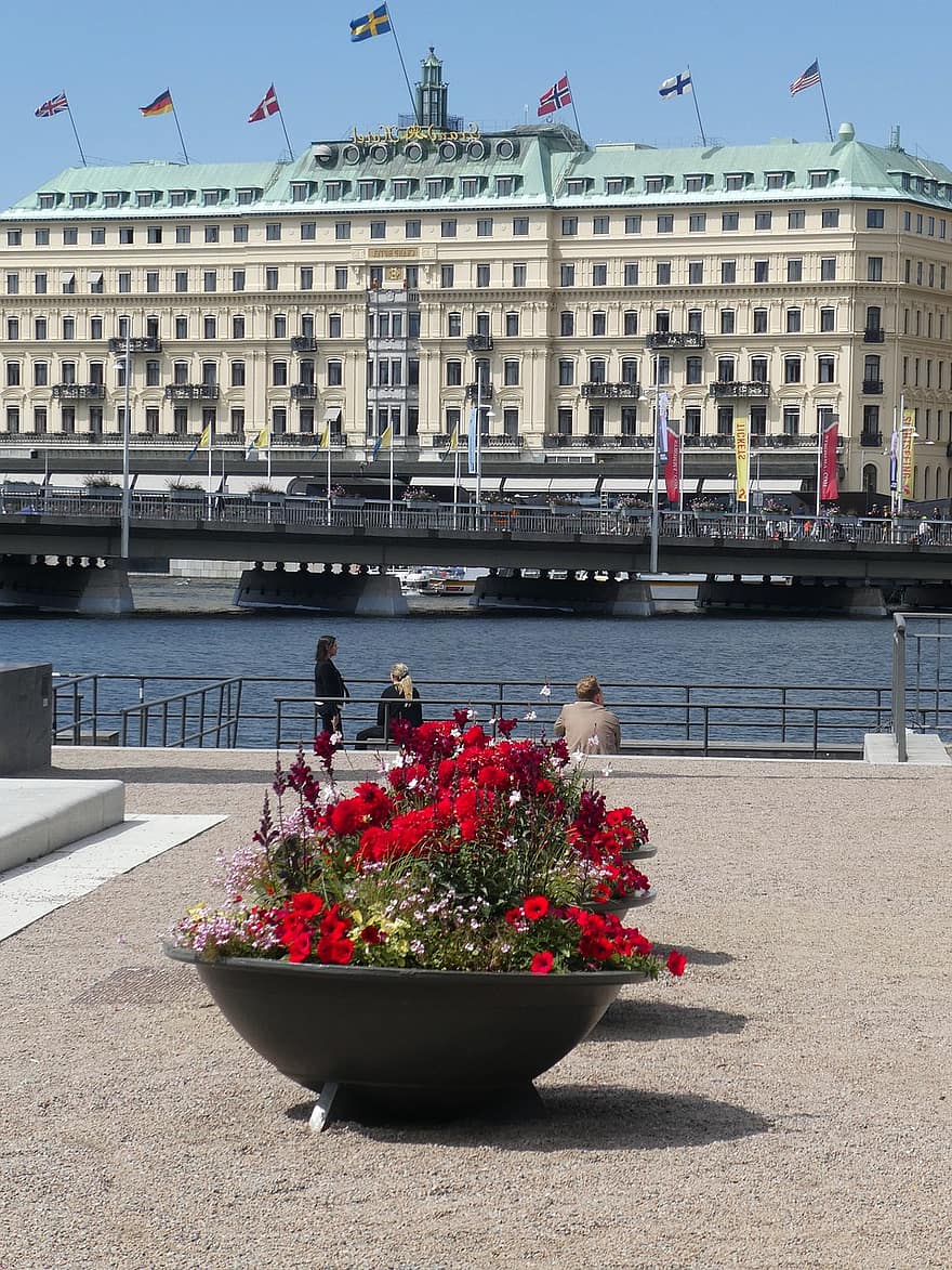 Stockholm, ville, promenade, rivière