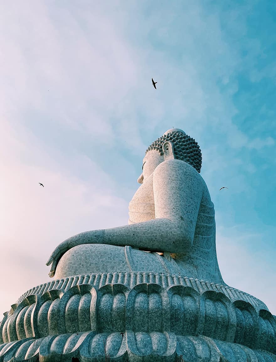 Tailandia, Buda, estatua, cielo, Asia, aves, viaje, budismo, religión, culturas, espiritualidad
