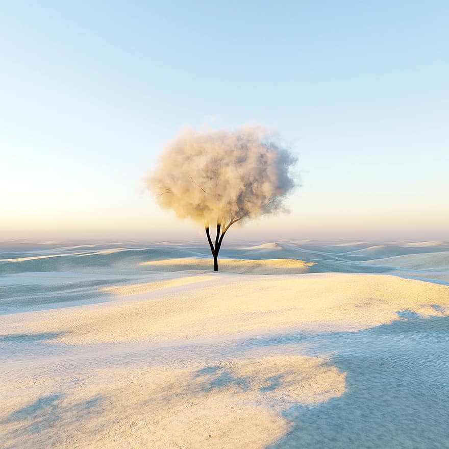 arbre, desert, sorra, núvol, sortida del sol, resum, surrealista, el surrealisme, somni, fantasia, simbolisme