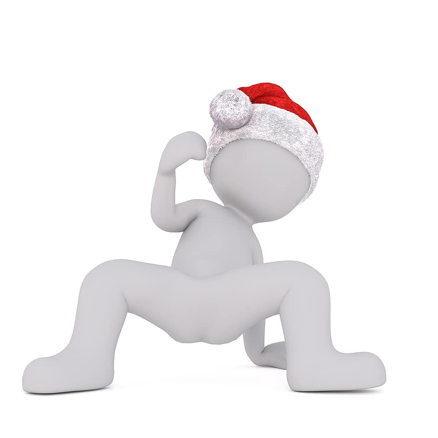 бял мъж, 3D модел, изолиран, 3d, модел, цялото тяло, бял, Санта шапка, Коледа, 3D Санта шапка, Брейк танц