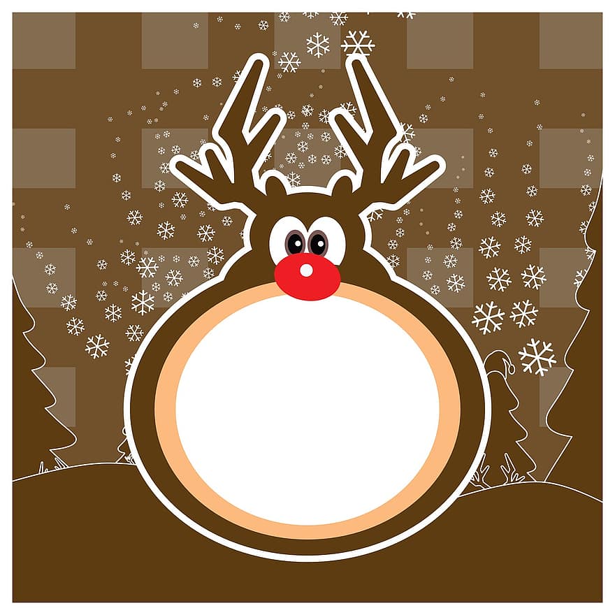 Reindeer Head, New Topstar2020, Chocolate Window Des, Deer Antlers, Caribou Animal, Merry Christmas Eve, Holly, Xmas Decor, Snowflake, Snowing Sky, Plaid Background