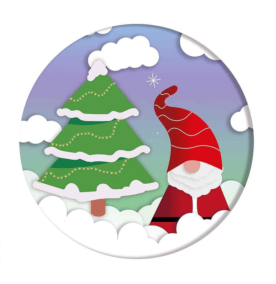 Babbo Natale, abete, Natale, inverno, Avvento, periodo natalizio, dicembre, invernale, cartolina, albero di Natale, vigilia di Natale