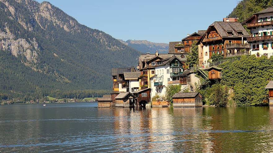 ezera hallstatt, Austrijā, ezers, augšējā austrija, kalni, salzkammergut, pilsēta, ciemats, kalns, ūdens, ainavu
