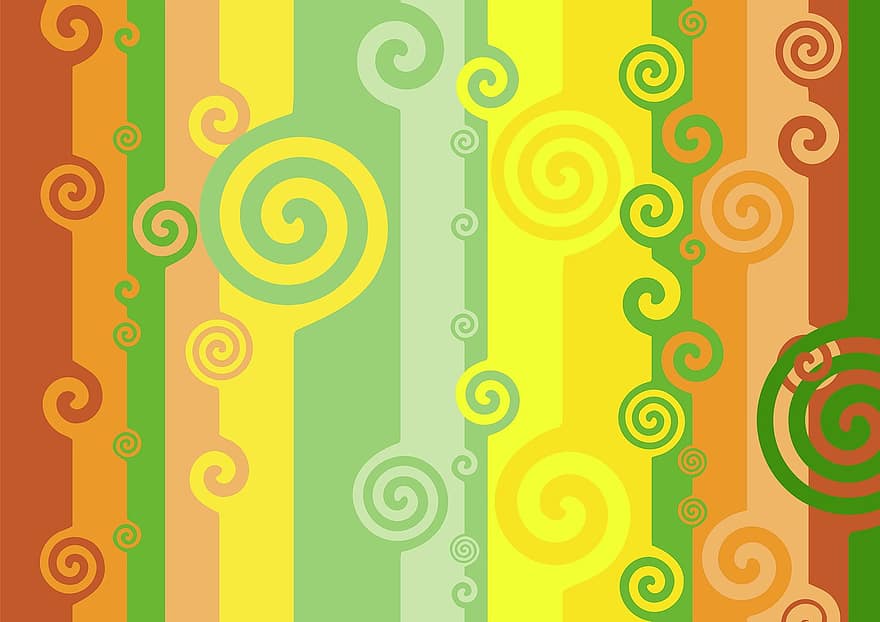 пръстен, kringel, заден план, абстрактен, спирали, модел, ивици, жълт, зелен, оранжев, кафяв