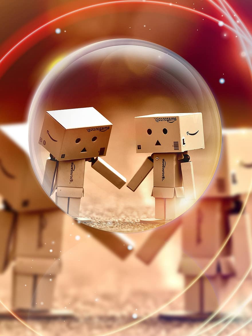 Danbo, Figure, Together, Hand In Hand, Love, Togetherness, For Two, Funny, Figures, Friendship, Valentine's Day