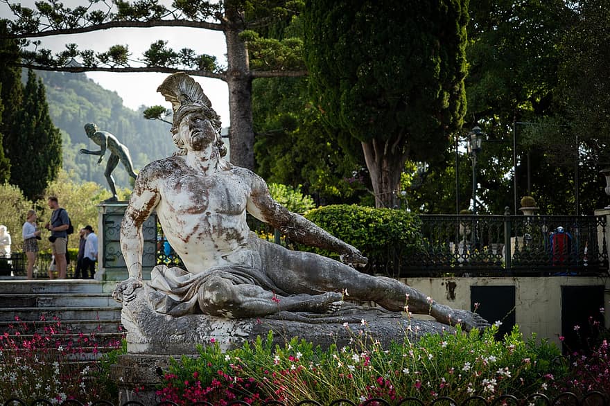 πάρκο, Άγαλμα του Αχιλλέα, Γλυπτό Αχιλλέα, Κέρκυρα, Ελλάδα, κήπος, άγαλμα