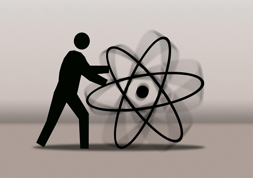 jaderná energie, atom, Atomové jádro, modul, molekula, proton, elektron, Neutron, muž, silueta, skluzavka
