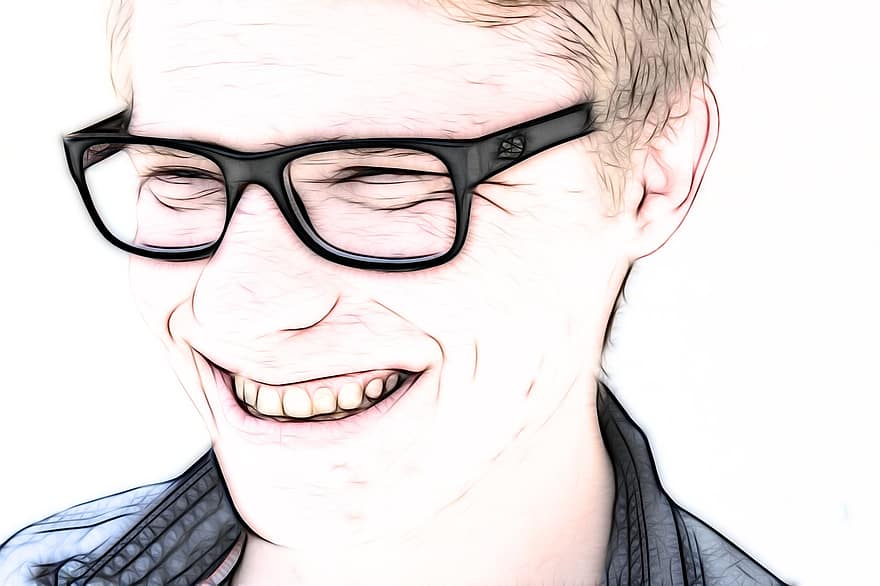 Person, Man, Smile, Joy, Boy, Face, Section, Glasses, View, Side, Drawing