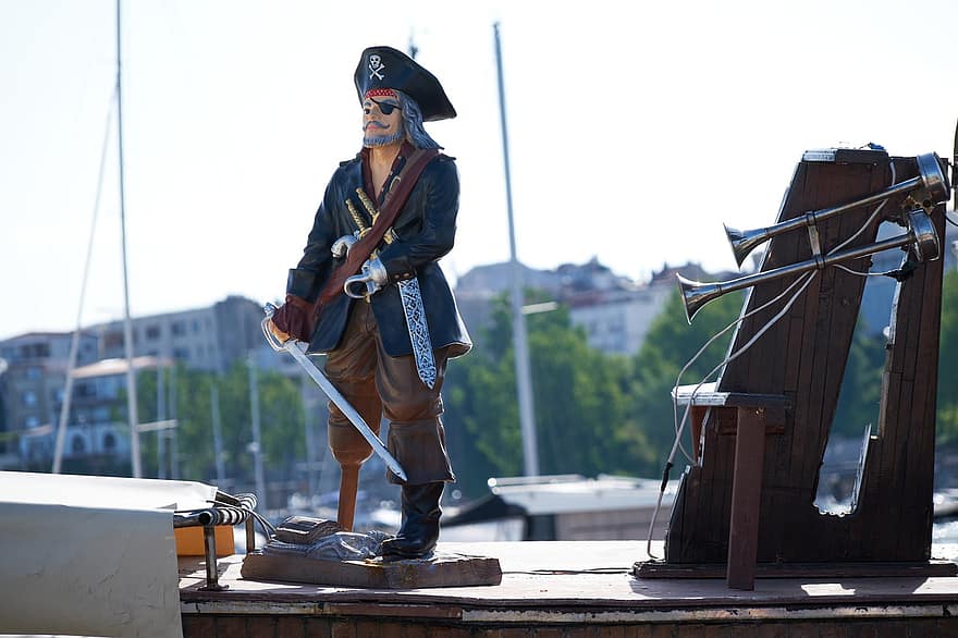 piraat, standbeeld, schip, beeldje, boot