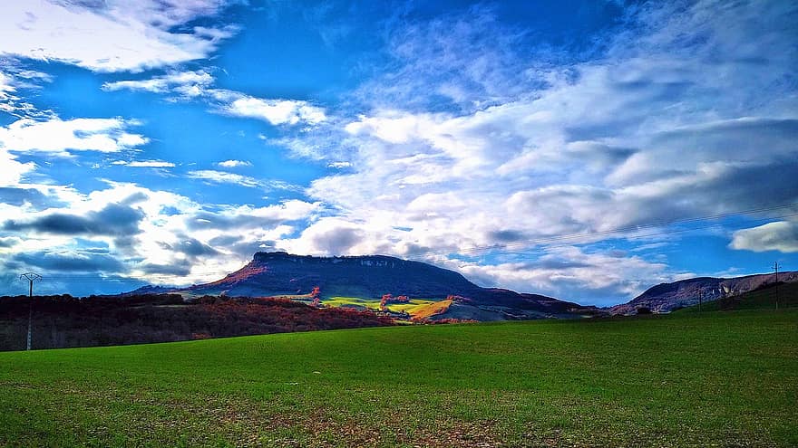 bidang, gunung, Saint Georges De Luzençon, Perancis, millau, padang rumput, pemandangan, alam, pedesaan