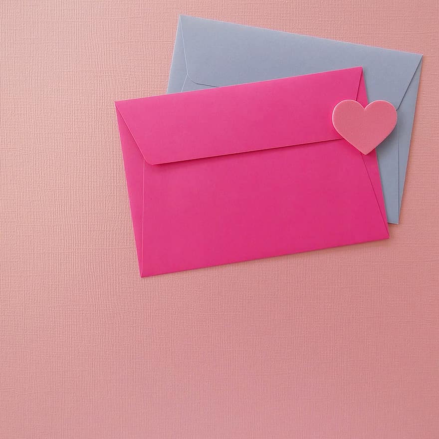 봉투, 편지, 애정, 심장, 낭만적 인, 메시지, 우편, 핑크색 봉투, 파란색 봉투, 스크랩북
