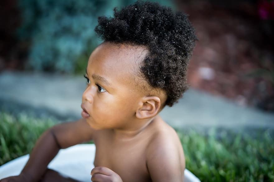 Baby, Toddler, Bath, Curls, Afro, African American, People, Portrait, Outdoor, one person, child