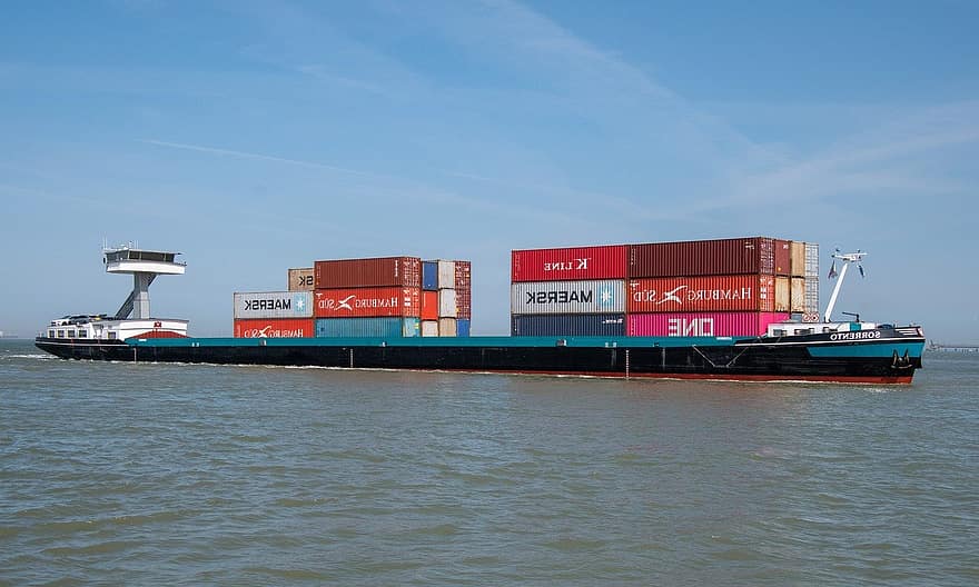 Kapal kontainer, kapal kargo, tongkang, transportasi kontainer, pengiriman, Kapten, saluran, mengangkut, industri, Pelabuhan, angkutan