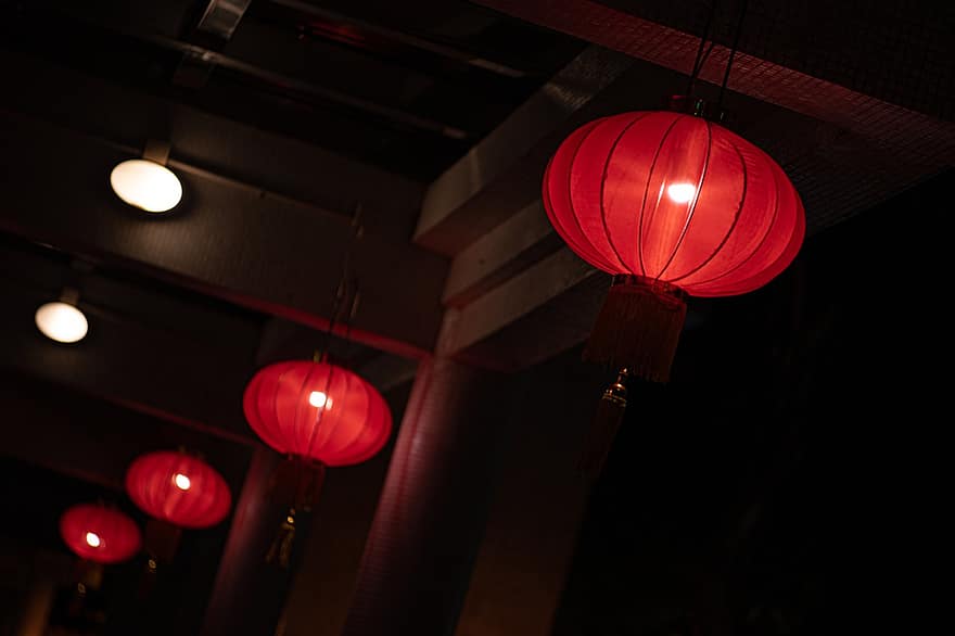 Laternen, Chinesisches Neujahr, Mondneujahr, Frühlingsfestival, Festival, Dekoration, Laterne, Nacht-, Lichtanlage, elektrische Lampe, Feier