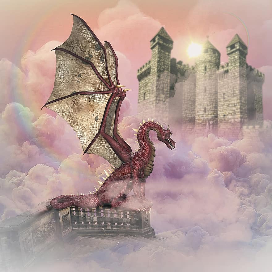 ドラゴン、ファンタジー、城、神話、おとぎ話、夢、ストーリー