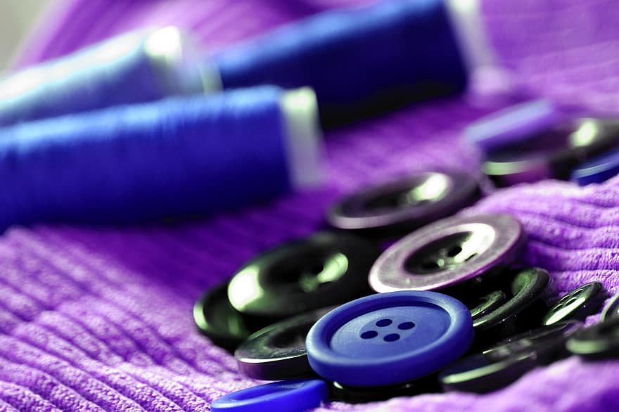 縫う、ボタン、クラフト、ファッション、紫の、糸、仕立てる、素材、縫い、繊維、衣類