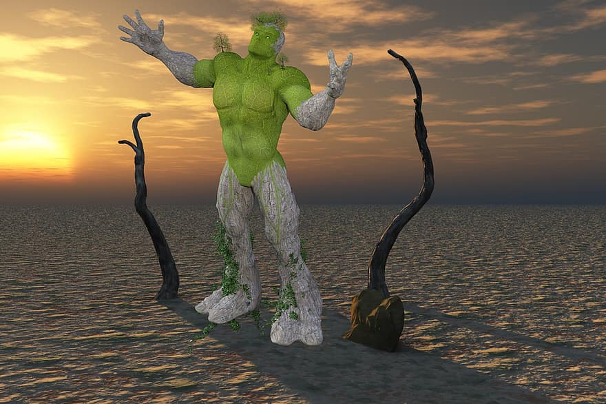 Tree Man, Desert, Fantasy, Trees, Creature, Desolate, Beseeching, Environment, Global Warming, Confusion, Uncertainty