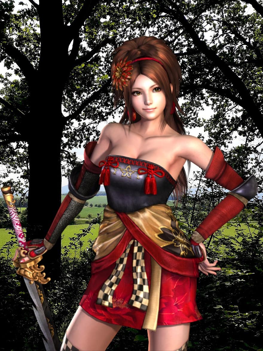 Background, Woods, Field Warrior, Fantasy, Female, Character, Digital Art