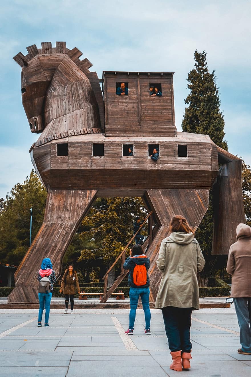 Cavall de Troia de fusta, rèplica, canakkale, gall dindi, cavall de Troia, cavall de fusta, troy, arquitectura, atracció turística