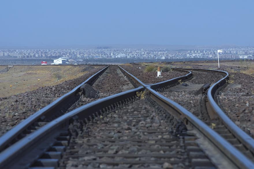 železnice, vlakové nádraží, železniční trať, Qomská železnice, provincie qom, Írán, Nádražní železnice, krajina, fotografie nikon, přeprava, dopravy