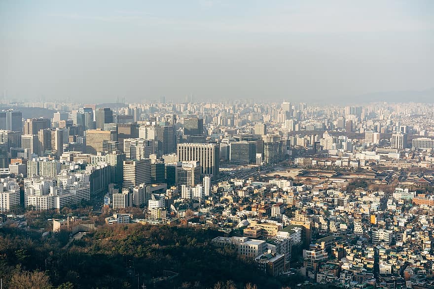 Азия, Южна Кореа, корейски, Сеул, град, панорама, изглед, градски пейзаж, градски, пейзаж, архитектура