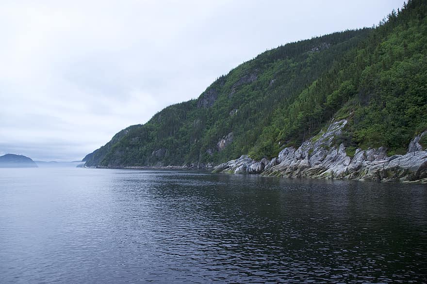 море, крайбрежие, хълм, брегова линия, морски, фиорд, вода, природа, панорамен, спокоен, Saguenay