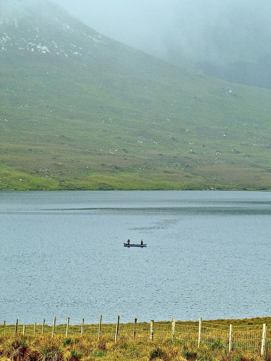озеро, гірський, туманний краєвид, самотність
