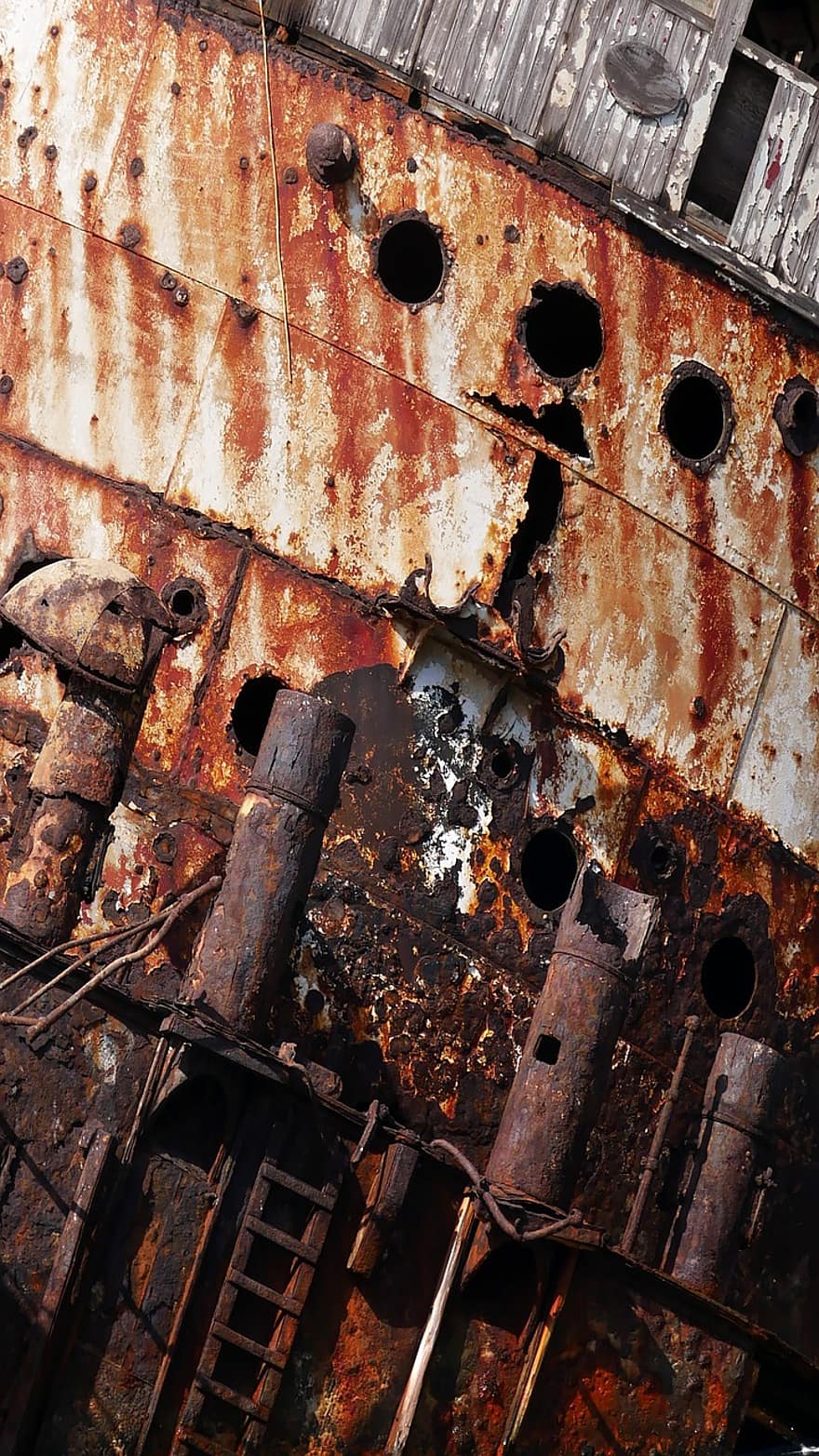 大破、ボート、海、ギリシャ、さび、金属、さびた、古い、放棄された、汚れた、業界