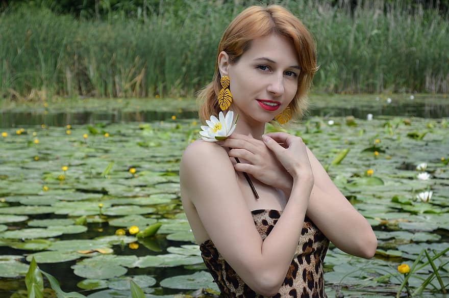 Lotus, Water Lily, Lily, Portrait, Woman, River, Pond, Flower, Bloom, Tropics, Exotic