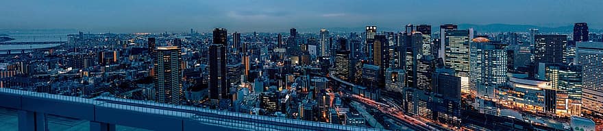 Osaka, Umeda, panoraama, kaupunki, kaupunkikuvan, siluetti, rakennukset, kerrostalo, pilvenpiirtäjät, liiketoiminta-alue, toimistorakennukset