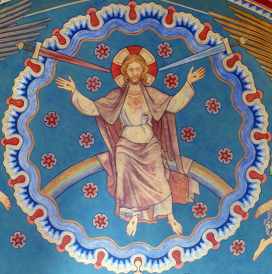 Jesus, kyrka, mural, täckmålning, tro, kristus