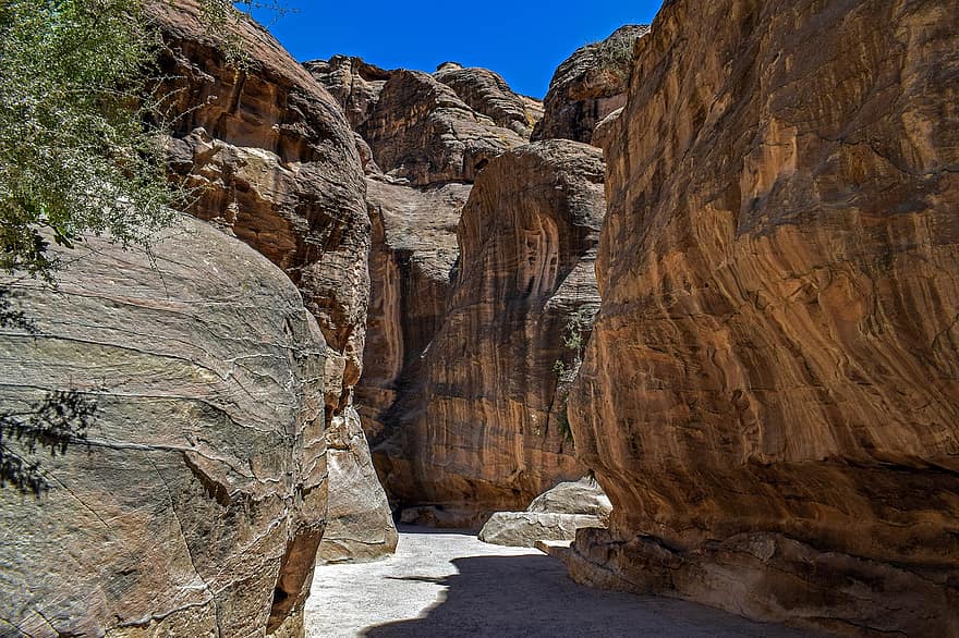 Аль Сик Каньон, теснина, каньон, петра, Иордания, пустыня, камни, горные породы, дорожка, камень, утес