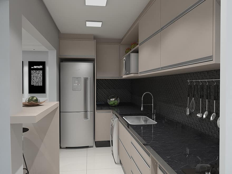 cozinha, 3d, renderizar