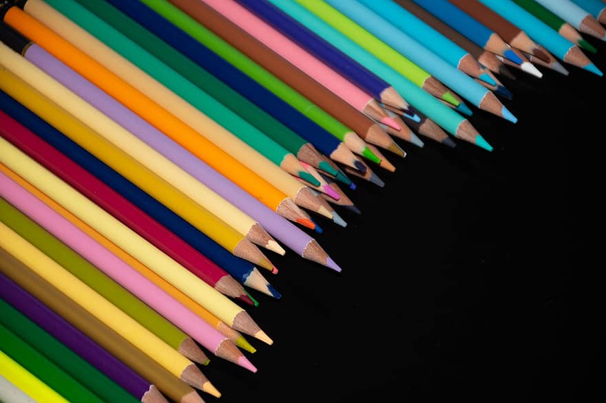 олівці, школу, мистецтво, живопис, малювання, барвисті, пастельні, різнокольорові, кольори, жовтий, олівець