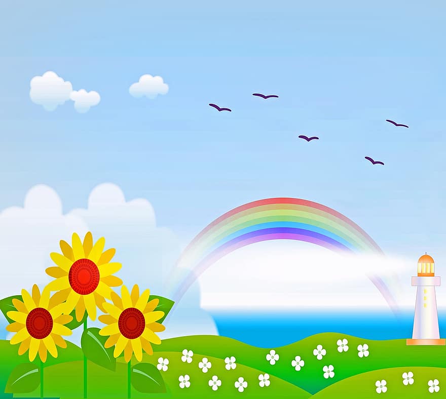 fondo de girasol, girasol, cielo, hojas, nubes, amarillo, verano, naturaleza, flor, color, vistoso