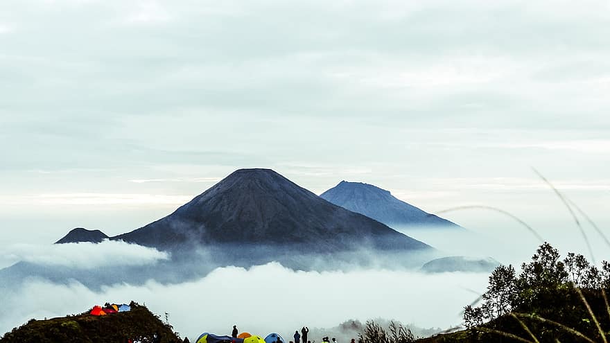 krajina, hora, Indonésie, mraky, cestovat, Příroda