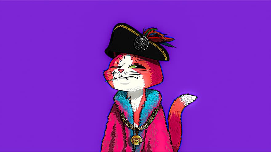 gato, ilustração de gato, Napoleão, boné, desenho animado, personagem, desenhando, esboço, ilustração, fofa, pirata