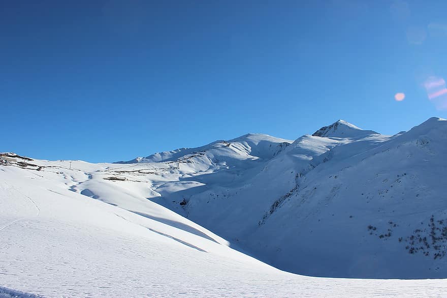 munţi, zăpadă, vârf, acoperit cu zăpadă, iarnă, rece, de munte, peisaj, natură, decor, pitoresc