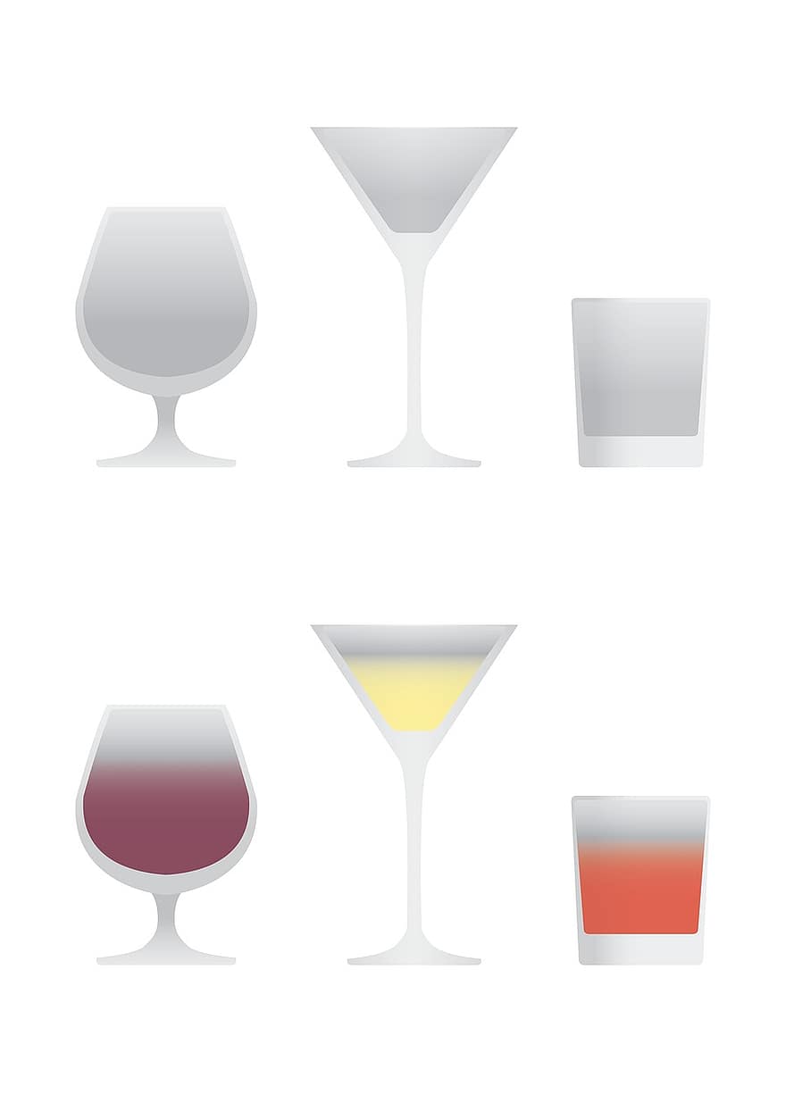 Glasses, Illustration, Empty, Full, Aperitif, Bar, Alcohol, Ice, Drink, Bartender, Counter