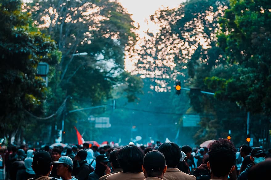 demonstrație, indoneziana, verde, copac, uman, oameni, bandung, fotografie, fum, cap, fundal